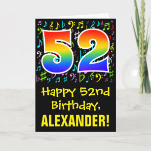 Carte 52e anniversaire : Symboles de musique colorée + A