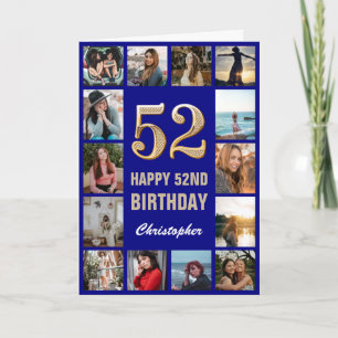 Carte 52e Joyeux Anniversaire Marine Bleu & Gold Photo C