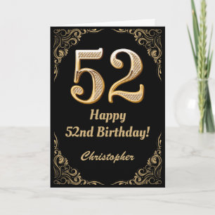 Carte 52ème anniversaire Parties scintillant noir et or