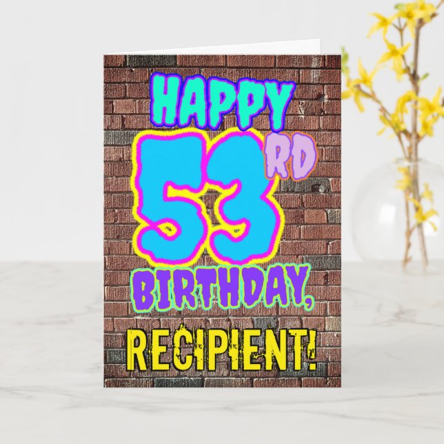 Carte 53e anniversaire - Amusant, Graffiti urbain inspir (Fleur jaune)