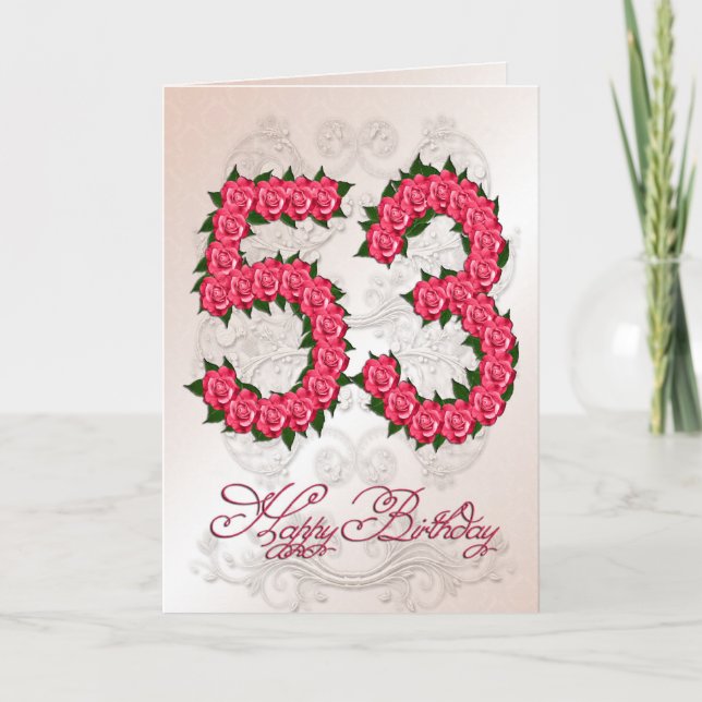 Carte 53e anniversaire avec roses et feuilles (Devant)