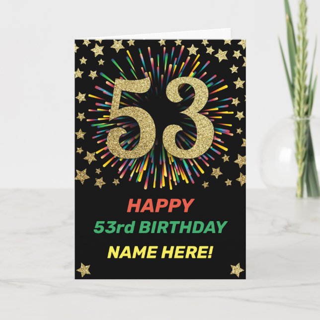 Carte 53e anniversaire Rainbow Firework Gold Joyeux anni (Devant)