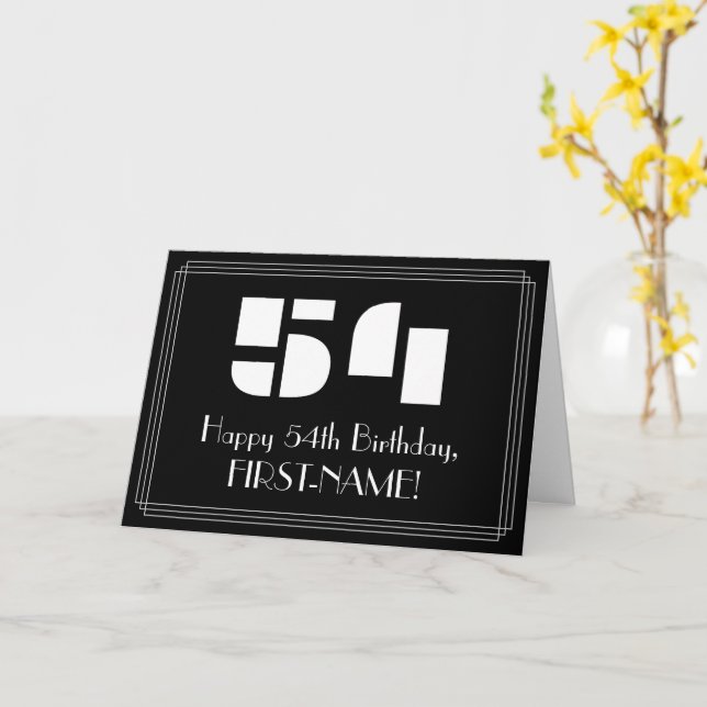 Carte 54e anniversaire : Art Déco Inspiré Look "54" & No (Fleur jaune)