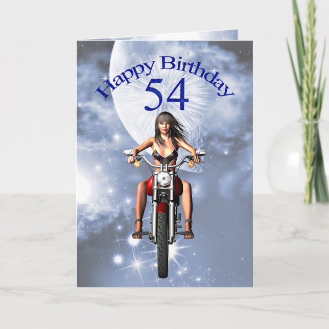 Carte 54e anniversaire avec une fille de motards (Devant)