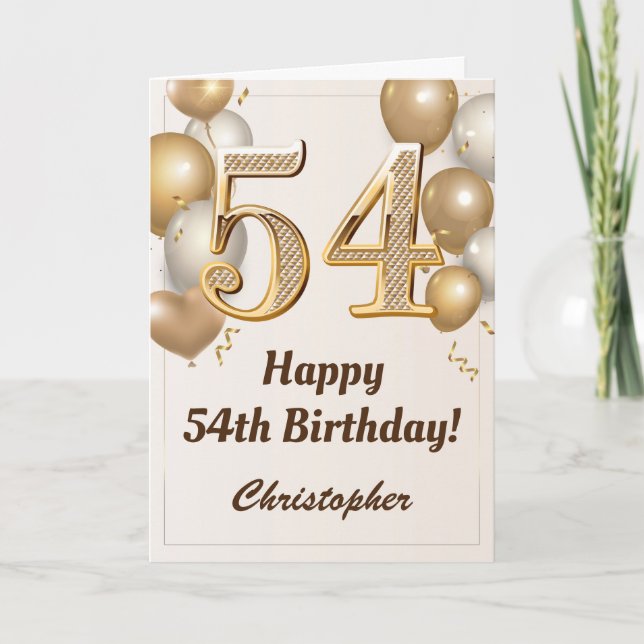 Carte 54e anniversaire Ballons d'or et Confetti annivers (Devant)