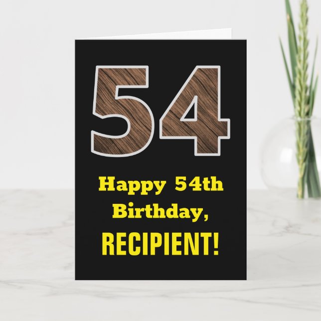 Carte 54e anniversaire : Nom, Motif Faux Wood Grain "54" (Devant)