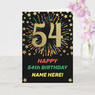Carte 54e anniversaire Rainbow Firework Gold Joyeux anni