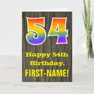 Carte 54e anniversaire : Rustic Faux Wood Look, Rainbow 