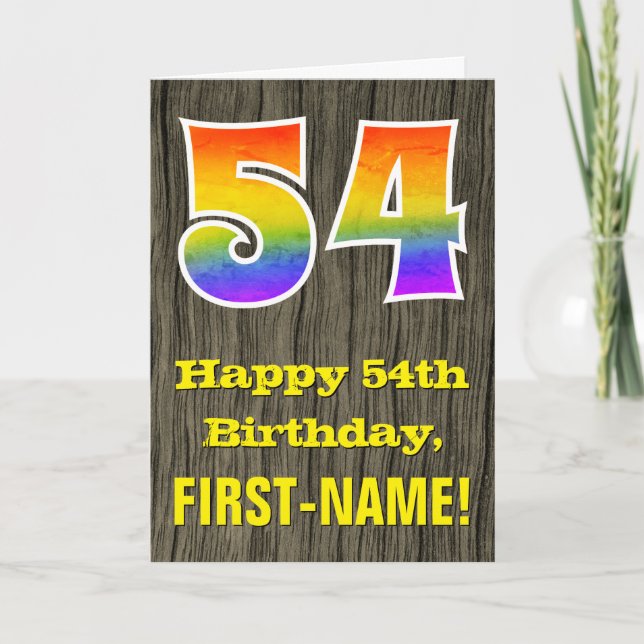Carte 54e Anniversaire : Rustique Faux Aspect Bois, Arc- (Devant)
