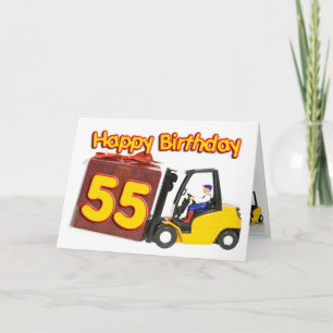 Carte 55e anniversaire avec chariot élévateur à fo