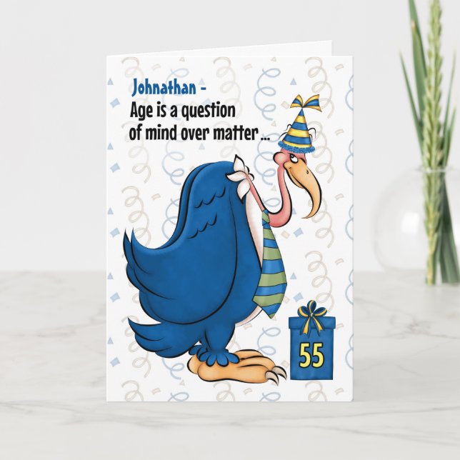 Carte 55e Anniversaire drôle Bleu Buzzard avec nom (Devant)