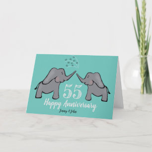 Carte 55e anniversaire émeraude mariage éléphant mignon