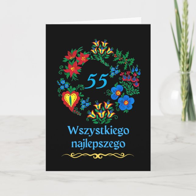 Carte 55e anniversaire en polonais Wszystkiego najlepsze (Devant)