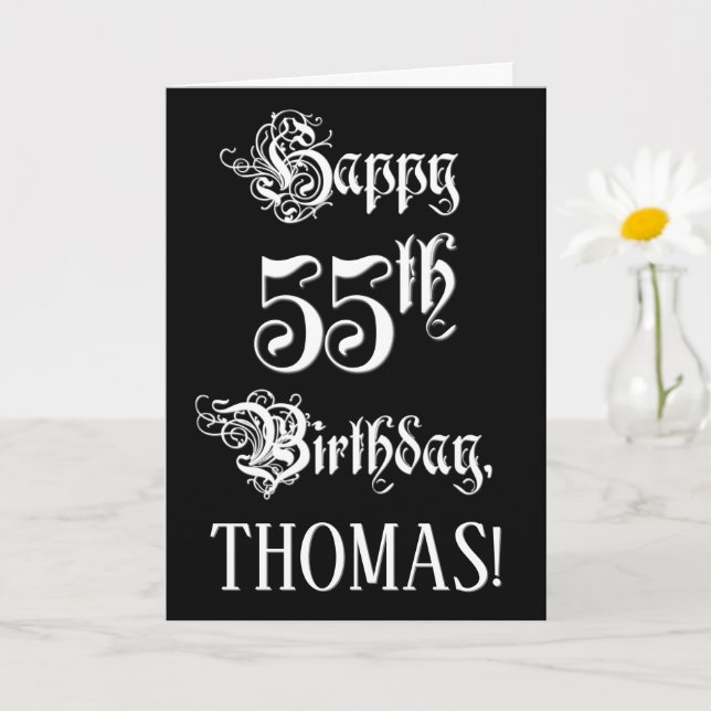 Carte 55e anniversaire : Fancy, Elegant Script + Nom per (Petite plante)