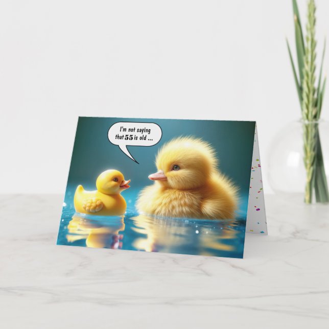 Carte 55e anniversaire Jaune Canard de jouet avec canard (Devant)