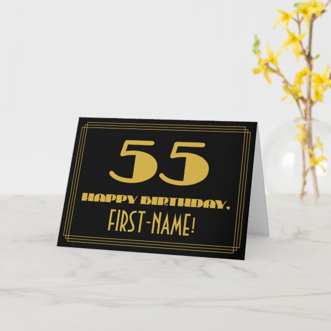 Carte 55e anniversaire : Nom + Art Déco Inspiré Look "55 (Fleur jaune)