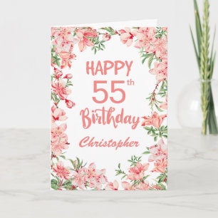 Carte 55e anniversaire Peach Peonies rose Aquarelle Flor