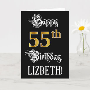 Carte 55e anniversaire — Script fantaisie; look or Faux;