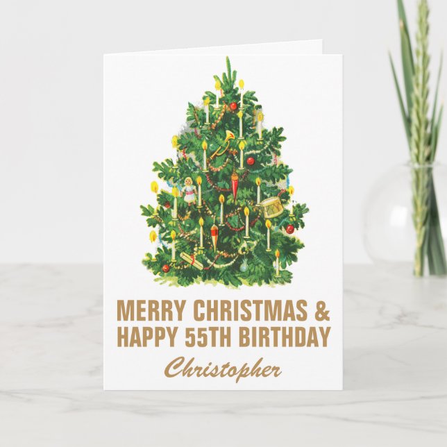 Carte 55e Joyeux anniversaire et Joyeux sapin de Noël (Devant)