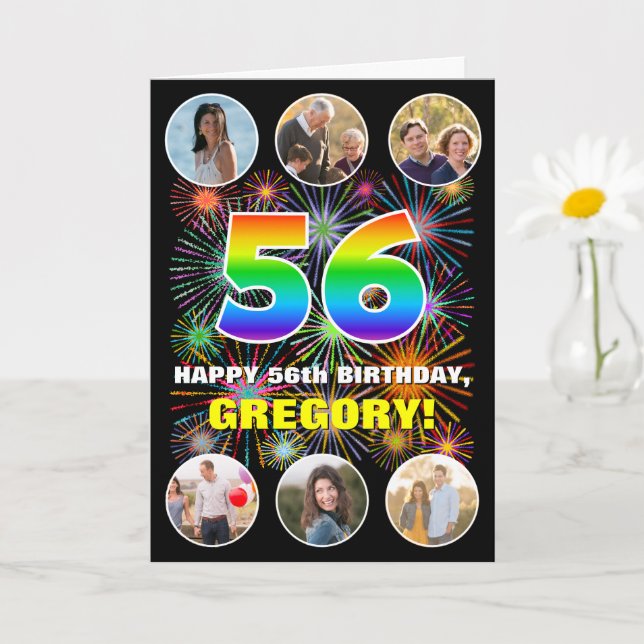 Carte 56e anniversaire : Arc-en-ciel amusant #, Nom pers (Petite plante)