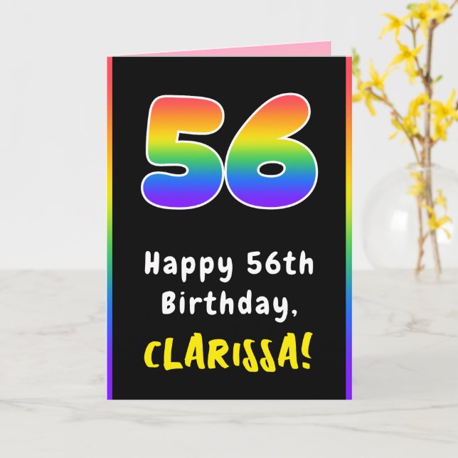 Carte 56e anniversaire : Arc-en-ciel coloré # 56, Nom pe (Fleur jaune)