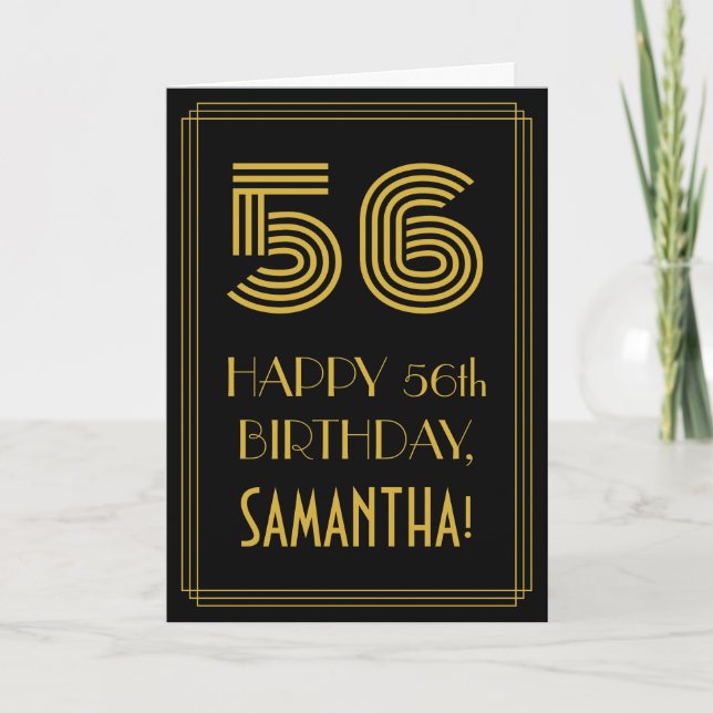 Carte 56e anniversaire : Art Déco Inspiré Look "56" & No (Devant)
