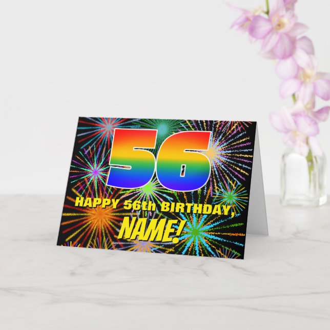 Carte 56e anniversaire : Feu d'artifice festif amusant e (Orchidée)