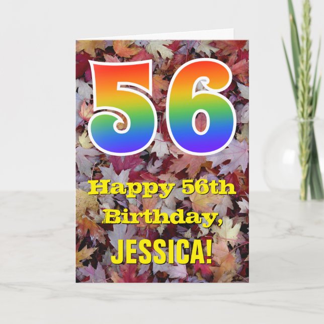 Carte 56e anniversaire; feuilles d'automne rustiques; ar (Devant)