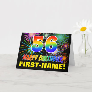 Carte 56e anniversaire : Gras, Amusants, Feu d'artifice,