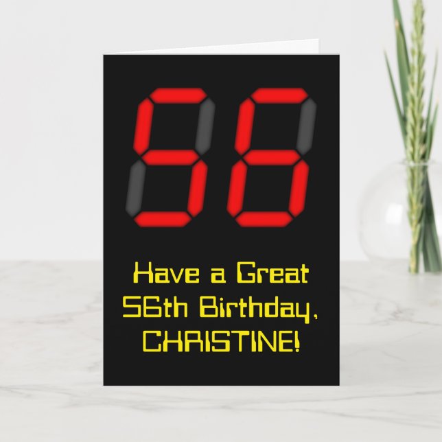 Carte 56e anniversaire : Rouge Digital Clock Style "56"  (Devant)