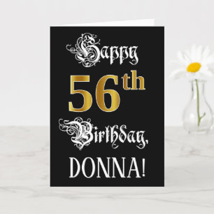 Carte 56e anniversaire — Script fantaisie; look or Faux;