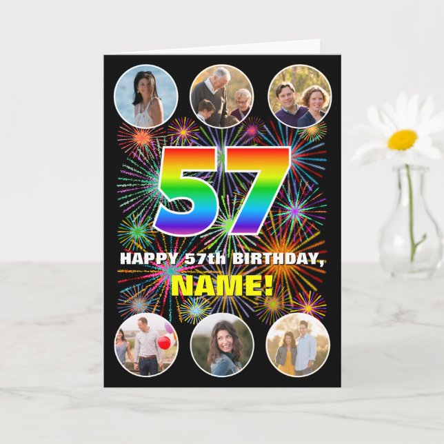 Carte 57e anniversaire : Arc-en-ciel amusant #, Nom pers (Petite plante)
