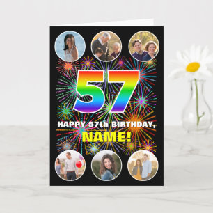 Carte 57e anniversaire : Arc-en-ciel amusant #, Nom pers