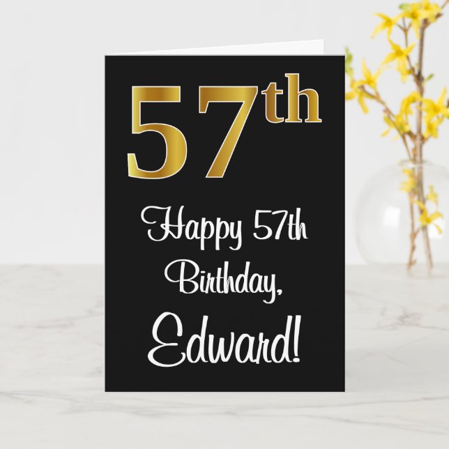Carte 57e anniversaire ~ Elégant Luxueux Faux Gold Look  (Fleur jaune)