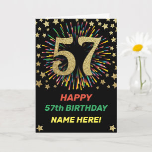 Carte 57e anniversaire Feu d'artifice Arc-en-ciel Gold J
