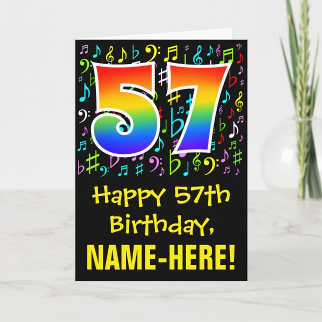 Carte 57e anniversaire : Symboles de musique colorée + A (Devant)