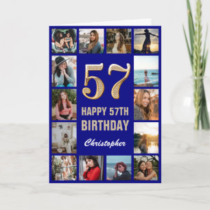 Carte 57e Joyeux Anniversaire Marine Bleu & Gold Photo C