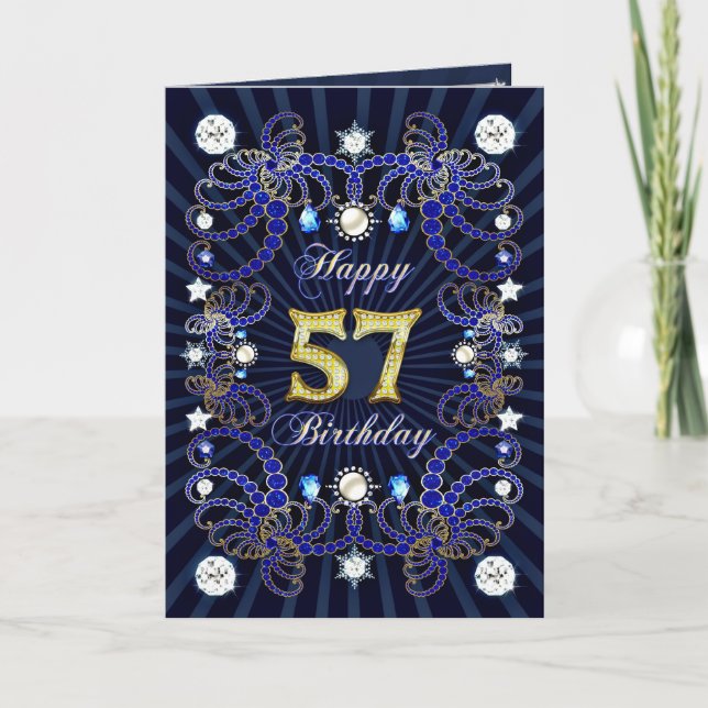 Carte 57ème anniversaire avec des masses de bijoux (Devant)