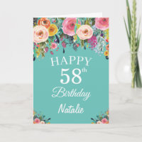 58e anniversaire Aquarelle Florale Fleurs Turquois