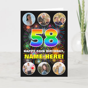 Carte 58e anniversaire : Arc en ciel amusant #, Nom pers