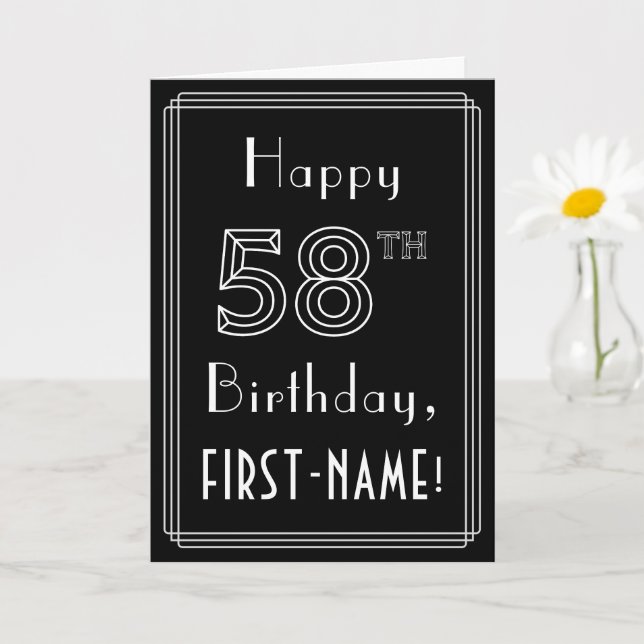 Carte 58e anniversaire : Art Déco Style # 58 & Nom perso (Petite plante)