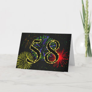 Carte 58e anniversaire avec feu d'artifice