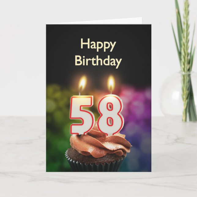 Carte 58e anniversaire avec gâteau et bougies (Devant)