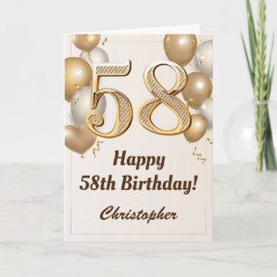 Carte 58e anniversaire Ballons d'or et Confetti annivers