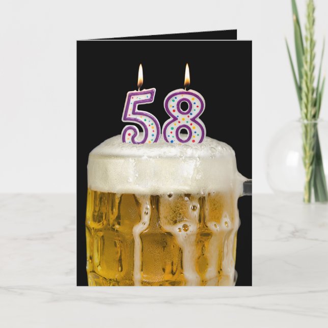 Carte 58e Anniversaire Bière en noir (Devant)