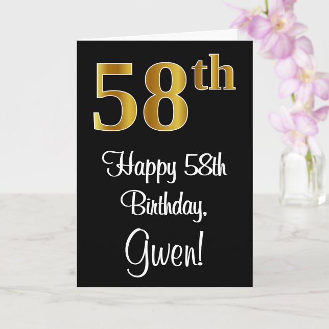 Carte 58e anniversaire ~ Elégant Luxueux Faux Gold Look  (Orchidée)