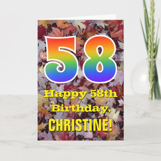 Carte 58e anniversaire; feuilles d'automne rustiques; ar (Devant)