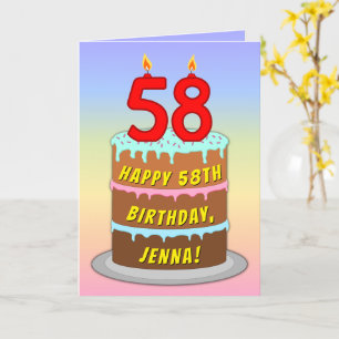 Carte 58e anniversaire — Fun Cake & Candles, avec nom pe