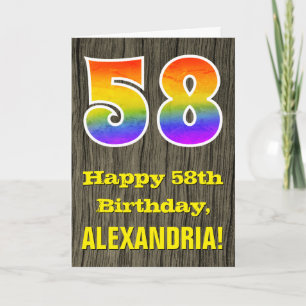 Carte 58e anniversaire : Rustic Faux Wood Look, Rainbow 
