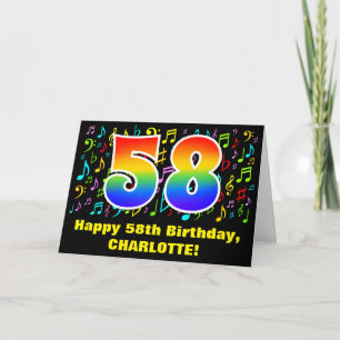 Carte 58e anniversaire : Symboles de musique colorée et 